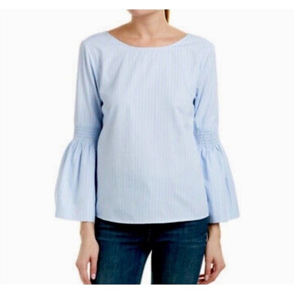 Walter Baker Blouse Light Blue white stripes Bell Sleeve Cotton Top blouse M - Picture 1 of 7